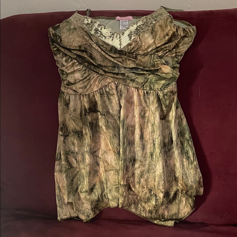 Chic Olive Women's Blouse with Sequin Accent